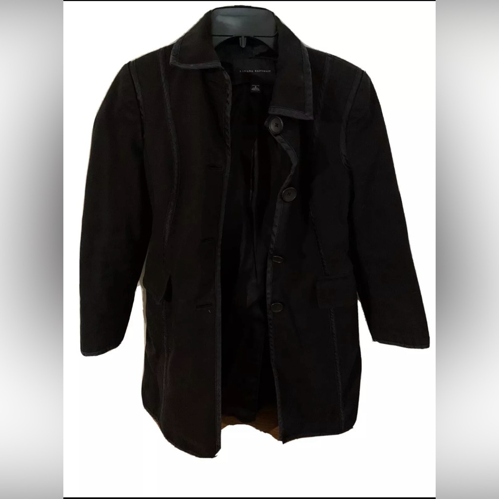 Banana Republic Cotton Trench Coat Black Lined Button Front Size Small (Petite)